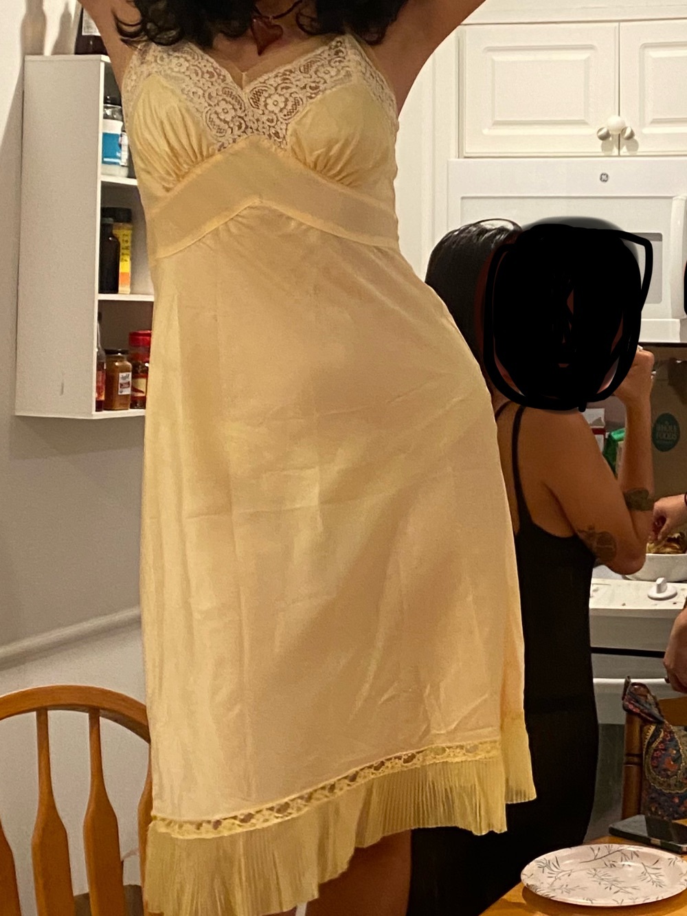 Vintage Lace-Trim Yellow Slip Dress